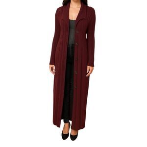 Roxy Vtg Y2K Longline Sweater Duster L Burgundy Loose Knit Crochet 2000s Beachy